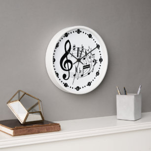 Horloge Notes musicales noires dans la forme ovale
