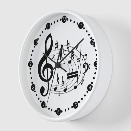 Horloge Notes musicales noires en forme ovale (Angle)
