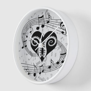 Horloge Notes musicales touches de coeur et de piano