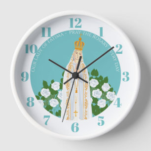 Horloge Notre-Dame de Fatima et roses blanches