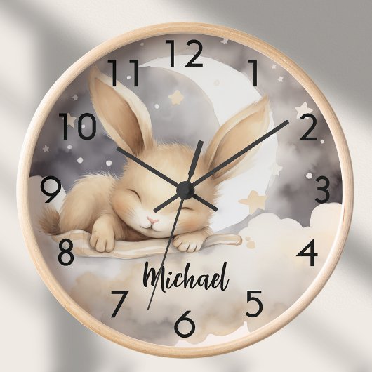 Horloge Nuage de lapin ciel beige nurserie mignonne