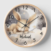 Horloge Nuage de lapin ciel beige nurserie mignonne (Recto)