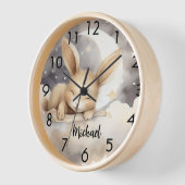 Horloge Nuage de lapin ciel beige nurserie mignonne (Angle)