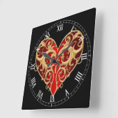 Horloge numérique romaine de Red Filigree Heart (Angle)