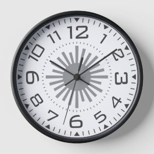 Horloge Numéros géométriques modernes de Sunburst noir et