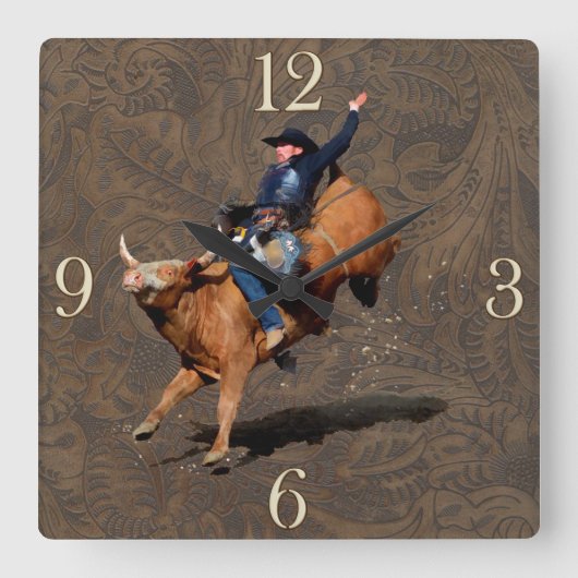 Horloge Occidentale À Thème Rodeo Cowboy Bull (Recto)