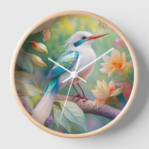 Horloge Oiseau de fantaisie à aile de sarcelle iridescente