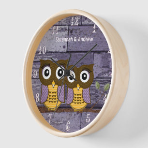 Horloge Oiseaux d'amour en bois aqua rustique personnalisé