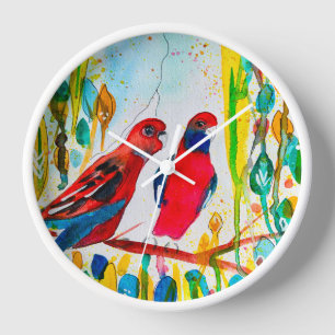 Horloge Oiseaux de Rosella dans l'art de l'aquarelle des a
