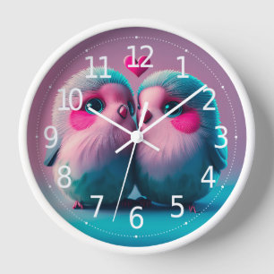 Horloge Oiseaux mignons Amour Coeurs Saint Valentin