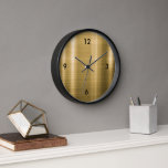 Horloge Or métallique brossé moderne Noir<br><div class="desc">Typographie métal brossé moderne Numéros Numéros Accueil Bureau Cuisine Salle de bain Horloge</div>