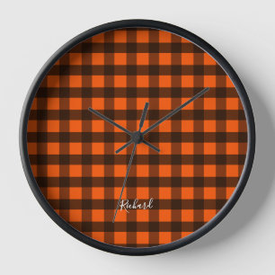 Horloge Orange and Black Checker