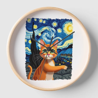 Horloge Orange Cat Selfie  Starry Night Cat Mom Cat Lovers