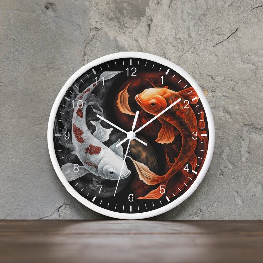 Horloge Orange Et Blanc Lucky Koi Poisson Japon Art