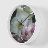 Horloge Orchidées blanches et violettes (Angle)