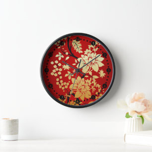 Horloge Oriental Golden Flowers