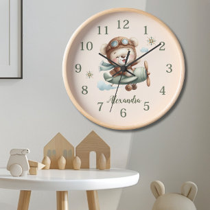 Horloge Ours en peluche vert Boho personnalisé