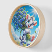 Horloge Ours joyeux avec des fleurs bleues (Angle)