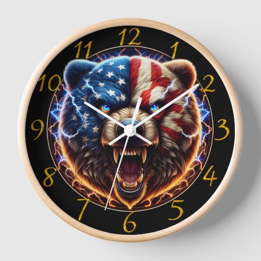 Horloge Ours majestueux portant fièrement le drapeau améri (Recto)