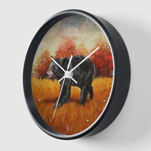 Horloge Ours noir en forêt d'automne (Angle)
