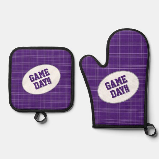 Horloge Paarse Pset Pattern Game Day Ovenwant & Pannenlap Set (Voorkant)