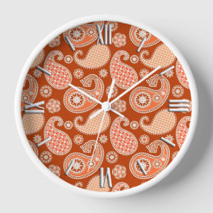 Horloge Paisley motif, Mandarin Orange et Blanc