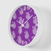 Horloge Paisley perse - blanc sur violet (Angle)