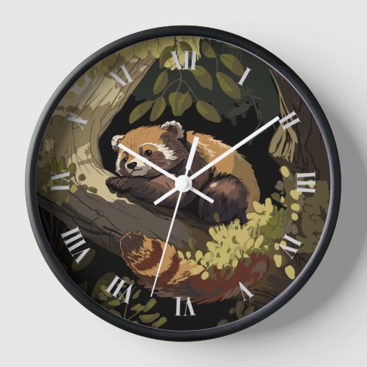 Horloge Panda rouge allongé sur une branche d'arbre (Recto)