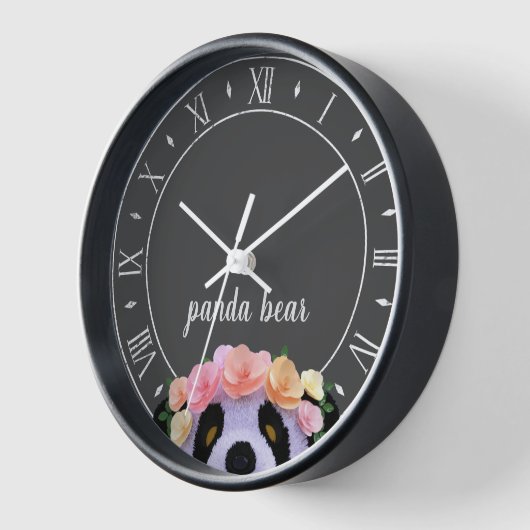 Horloge Panda Thème Rustique Noir et Blanc (Angle)