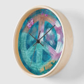 Horloge Panneau de Paix Plage Art Abstrait Turquoise rose  (Angle)