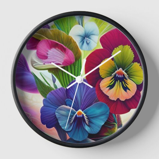 Horloge Pansies colorées -AI ART (Recto)