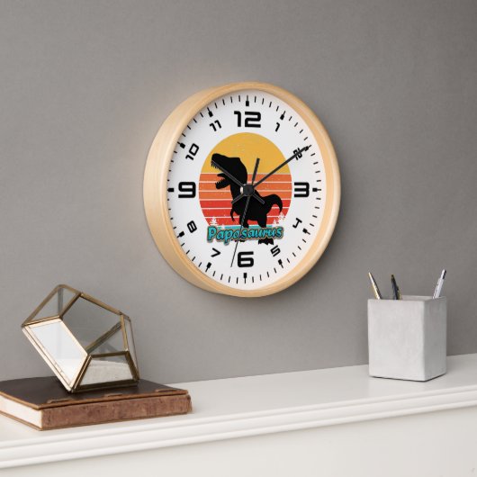 Horloge Papasaurus Coucher de Soleil Rétro (Bureau)