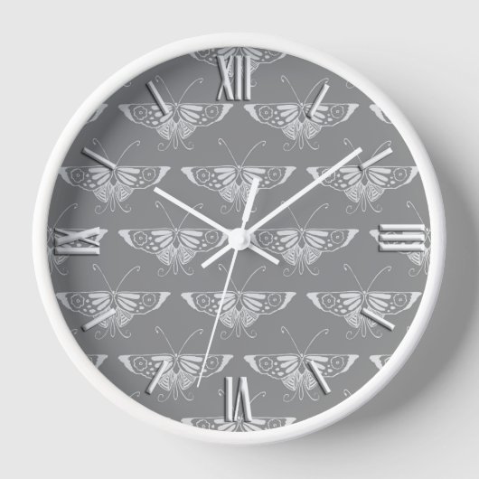 Horloge Papillon Art déco stylisé, tons gris / gris (Recto)