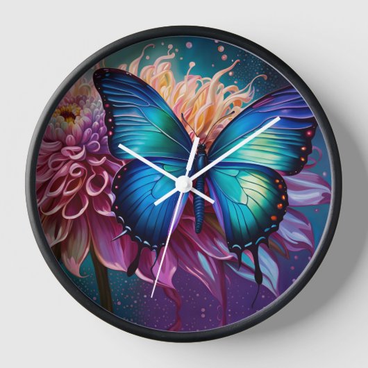 Horloge Papillon bleu et Dahlia (Recto)