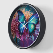 Horloge Papillon bleu et Dahlia (Angle)