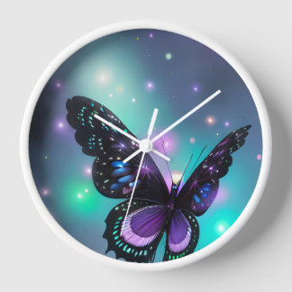 Horloge Papillon bleu violet et Turquoise