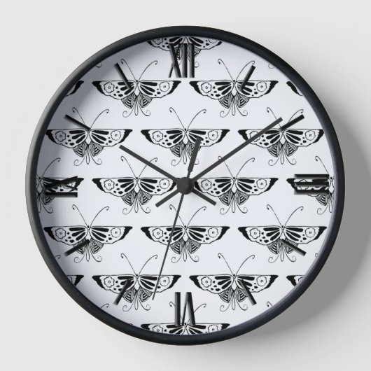 Horloge Papillon déco stylisé - blanc et noir (Recto)