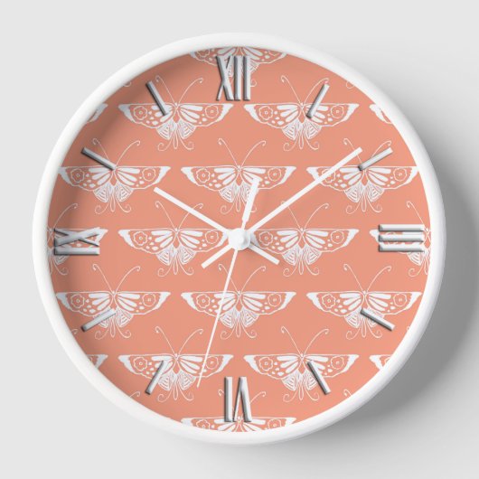 Horloge Papillon Deco stylisé - corail orange (Recto)