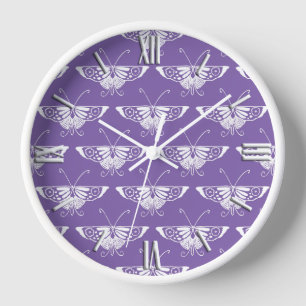 Horloge Papillon déco stylisé - lilas poussiéreux