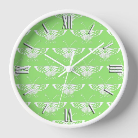 Horloge Papillon déco stylisé - vert citron (Recto)