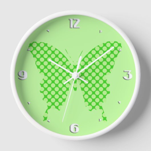Horloge Papillon, points rétro, nuances vert citron (Recto)