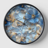 Horloge Papillons D'Or En Verre Bleu Sur L'Art 3D Fleur (Recto)