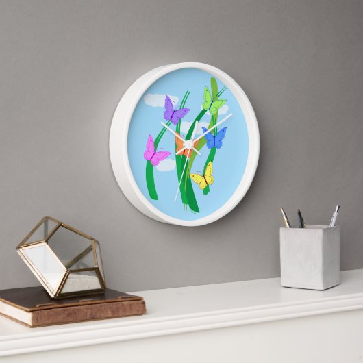 Horloge Papillons et ciel colorés (Bureau)
