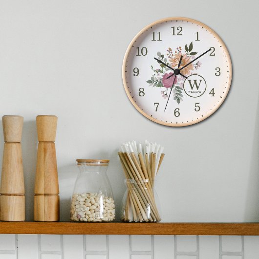 Horloge Paroi de fleurs d'aquarelle personnalisée