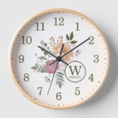 Horloge Paroi de fleurs d'aquarelle personnalisée (Recto)