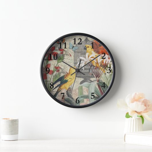 Horloge Parrot Jaune Tropical Antique Fleur (Maison)