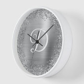 Horloge Parties scintillant d'argent circulaire et monogra (Angle)