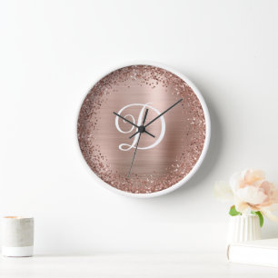 Horloge Parties scintillant d'or Rose circulaire et monogr