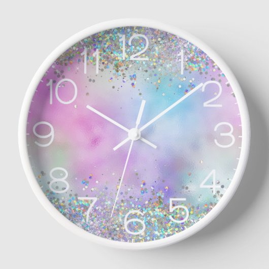 Horloge Parties scintillant holographique Rainbow Pastels (Recto)