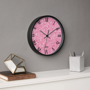 Horloge Parties scintillant rose Faux Chiffres romains noi